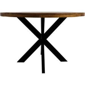 Ronde eettafel Melbourne - ø130x76 - Naturel/zwart - Mangohout/ijzer