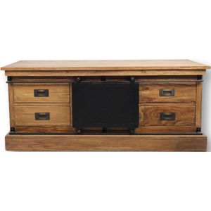 TV-meubel Wellington 130x55x45cm 1 deur & 4 lades - teakhout/zwart