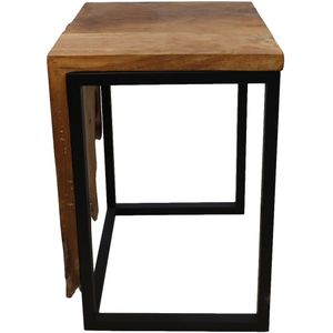 Small Flower Table - 35x35x50 - Naturel/zwart - Teakhout/ijzer