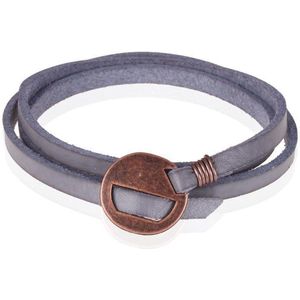 LGT Jewels - Wikkelarmband - Grijs - Leer - Verstelbaar