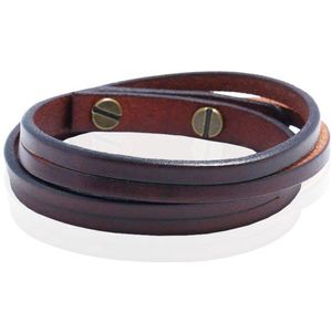 Mendes Wikkelarmband - Glad Leer - Bruin - Verstelbaar