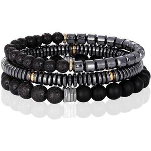Memphis kralen armbanden Set Agaat Hematiet Zwart