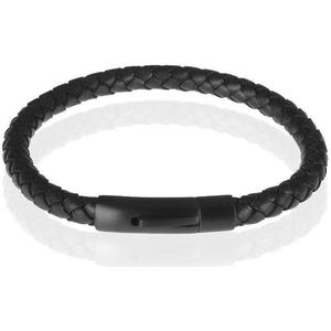 LGT Jewels - Armband - Zwart - Geweven Leer - Edelstaal Sluiting