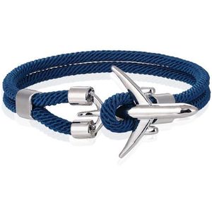 Heren Armband Paracord Vliegtuig Anker Zilverkleurig Lichtblauw-21cm
