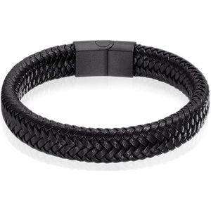 LGT Jewels - Heren Armband - Zwart - Leer - 12mm Breed