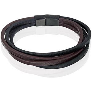 Heren armband Leer Multi Mendes Edelstaal Zwart Bruin-19cm