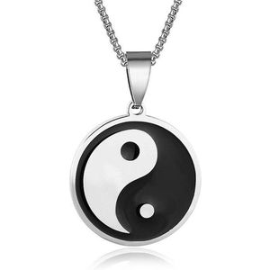 LGT Jewels - Heren Ketting - Yin Yang Hanger - Edelstaal - 55cm