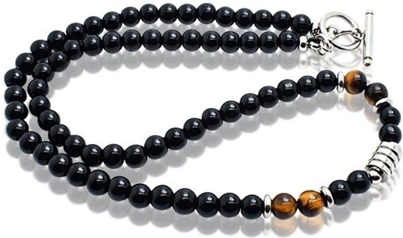 Memphis Kralen Ketting Onyx Zwart Bruin - 45cm 45cm