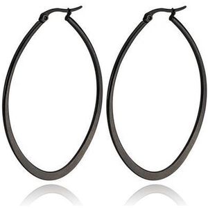 Cilla Jewels - Ovale Oorbellen - Zwart - Edelstaal - 40mm