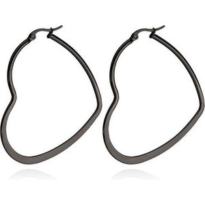 Cilla Jewels Dames oorringen Edelstaal Zwart hartje-60mm