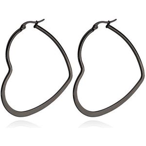 Cilla Jewels - Oorringen - Zwart - Edelstaal - Hartje 30mm