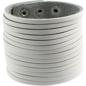 Lederen - Heren Armband - Wit - Breed - Dubbele Drukknoop Sluiting
