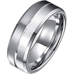 Tom Jaxon wolfraam Ring Groef Mat en Glans Zilverkleurig-22mm