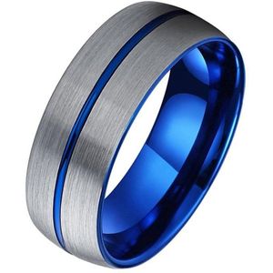 Wolfraam heren ring Groef Geborsteld Zilverkleurig Blauw-22mm