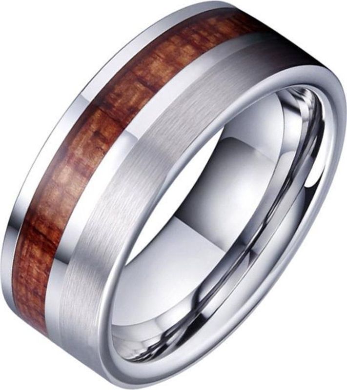 Tom Jaxon heren ring Wolfraam Zilverkleurig Palissander Inlay-17mm
