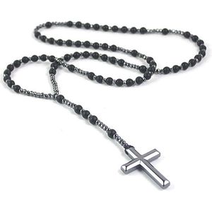 Kralen Ketting - Mat Zwart - Agaat en Hematiet - Lengte 70cm