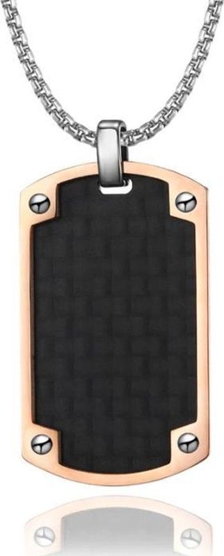 Tom Jaxon - Dogtag Hanger - Roségoud Verguld Edelstaal - Carbon Inlay - 32 x 19mm