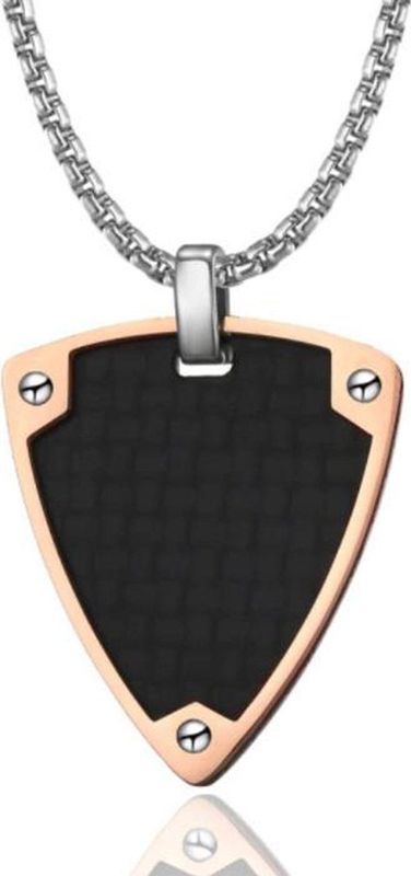 Tom Jaxon - Driehoek Dogtag - Roze Goud Verguld Edelstaal - Carbon Inlay - 32 x 19mm
