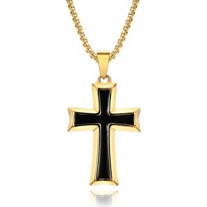 Mendes - Heren Ketting - Goudkleurig Zwart - Edelstaal - Kruis Kettinghanger