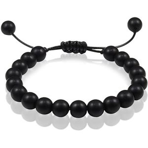 Verstelbare kralen armband Memphis Zwart Matte Agaat 8mm