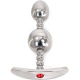 Kiotos Steel Anaal Plug met Twee Ronde Ballen en Rood Siersteentje.