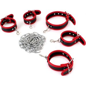 Budget Bondageset met collar, hand- en voetboeien - rood/zwart