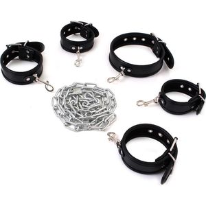 Budget Bondageset met collar, hand- en voetboeien - zwart