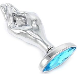 O-products Fist Buttplug Aluminium met Lichtblauwe Siersteen Small