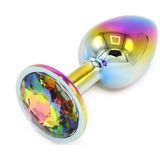 O-products Rainbow Buttplug Aluminium met Siersteen Small