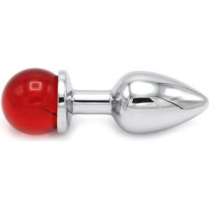 Kiotos Steel Aluminium Buttplug met Glinsterende Ronde Siersteen - rood