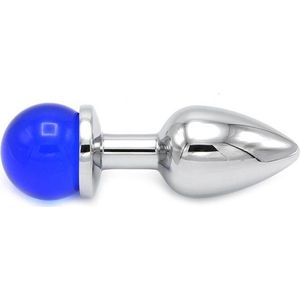 Aluminium Buttplug met Glinsterende Ronde Siersteen - blauw