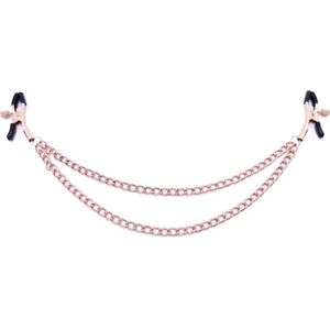 Deze tepelklemmen Rose Gold Double Chains zien er geweldig uit en voelen geweldig aan. Ze worden geleverd met 2 kleine, verbonden roségouden kettingen om het een zeer elegante uitstraling te geven. Sluit altijd goed om je harde of zachte tepels. D