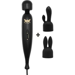 Pixey Turbo - Wand Vibrator - Massager - Black Edition - Met Twee Opzetstukken