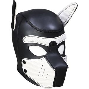 Neoprene Puppy Dog - HondenMasker - BDSM Hood - Maat L - Zwart/Wit