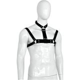 Kiotos Deluxe - Collar - Luxe Zwart Leren Halsband met Borstriemen - Body Harnas - Riemenbody - Voor Mannen - Verstelbaar