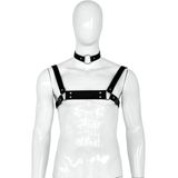 Kiotos Deluxe - Collar - Luxe Zwart Leren Halsband met Borstriemen - Body Harnas - Riemenbody - Voor Mannen - Verstelbaar