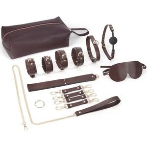 BDSM Fancy 9 Item Kit - Luxe Draagtas met 9 Verschillende BDSM Artikelen - Bruin
