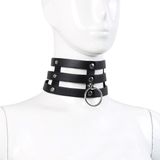 Kiotos Leather - Triple O-Ring Collar - PU Leer - Omvang 29-38 Mm