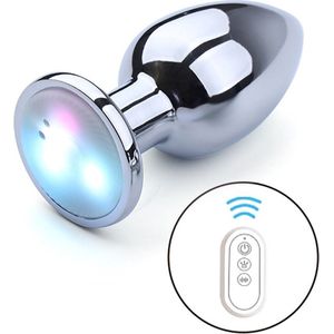 Vibrerende Buttplug met LED Lampjes In 3 Kleuren - Aluminium