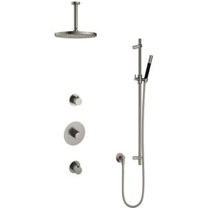 Hotbath Cobber IBS20 Regendoucheset inbouw - 15cm plafondarm - 30cm ronde hoofddouche - staafhanddouche - glijstang - nikkel geborsteld IBS20GN257
