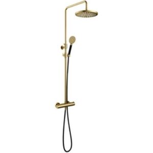 Hotbath Cobber thermostatische regendoucheset met 30cm ronde hoofddouche ronde handdouche messing geborsteld PVD