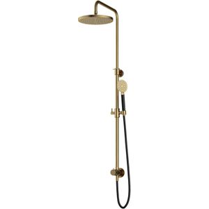 Hotbath Cobber M438 regendoucheset met omstel en 150cm doucheslang met 30cm ronde hoofddouche ronde handdouche messing geborsteld M438BB15