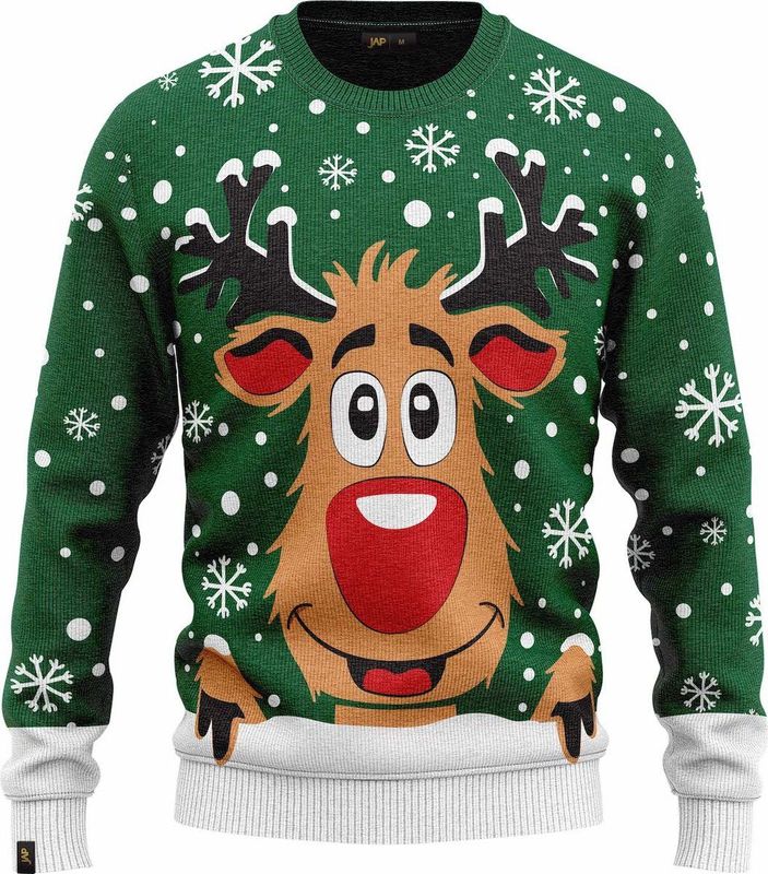 Rudolf het Rendier - Gebreide Trui - Groen - Katoen