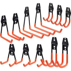 JAP Ophanghaken - Extra stevig - Inclusief schroeven - Fiets, ladder, (tuin) gereedschap etc. - Set van 12 opberghaken - Ophangsysteem schuur - Oranje
