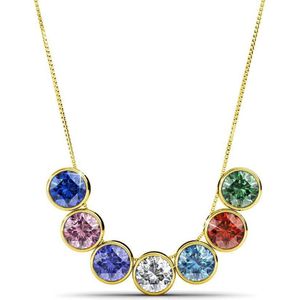 Yolora Dames Ketting met Hanger - 7 Gekleurde Kalpa Camaka Kristallen - Set van 7 - kleurig - 18K Geel Verguld