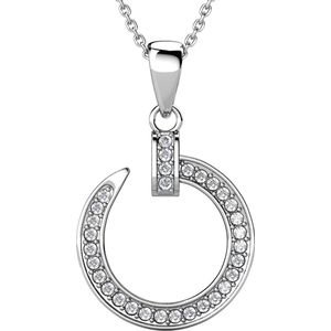 Yolora Dames Ketting met Ronde Hanger - Kalpa Camaka Kristallen - Zilverkleurig - 18K Wit Verguld - Vrouwen Collier Zilver - Sieraden - Halsketting - Luxe Giftbox - Geschenkdoos - Cadeau doos - Geschenkverpakking - Mooie Cadeauverpakking