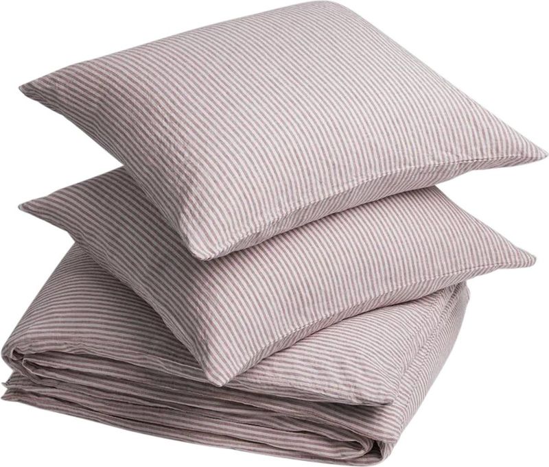 Yumeko overtrekset gewassen linnen roze stripe 200x220 + 2/60x70 - Biologisch & ecologisch