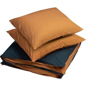 Yumeko dekbedovertrek percal katoen dubbelzijdig ochre/marineblauw + 2/ Bio, eco & fairtrade