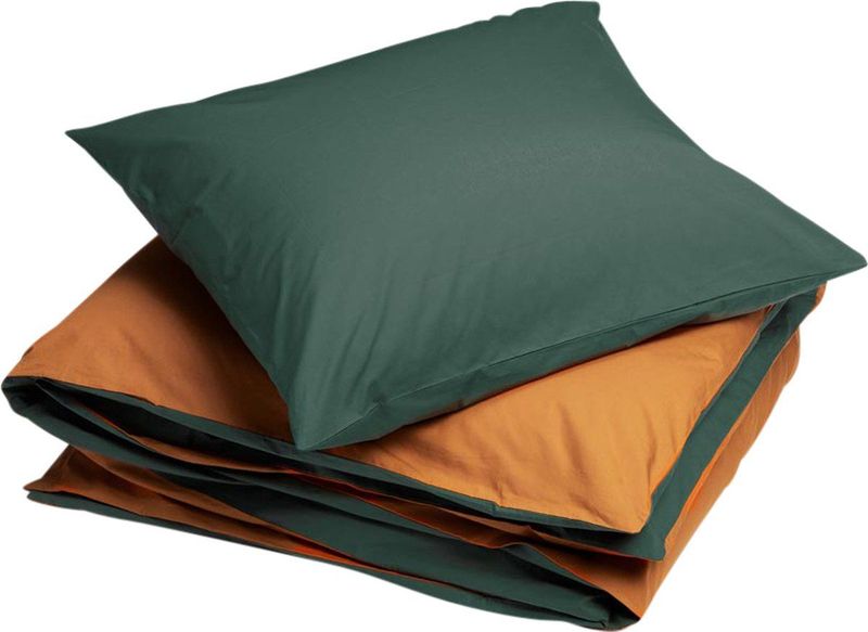 Yumeko overtrekset percal dubbelzijdig forest/ochre 140x220 + 1/60x70 - Bio, eco & fairtrade