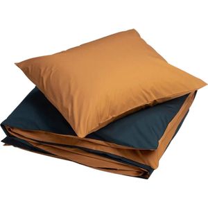 Yumeko overtrekset percal dubbelzijdig ochre/marineblauw 140x220 + 1/60x70 - Bio, eco & fairtrade